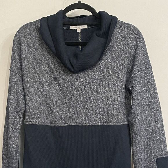 People Like Frank Anthropologie Sweater Colorblock Zip Up Back Cowl Neck S - Picture 2 of 12